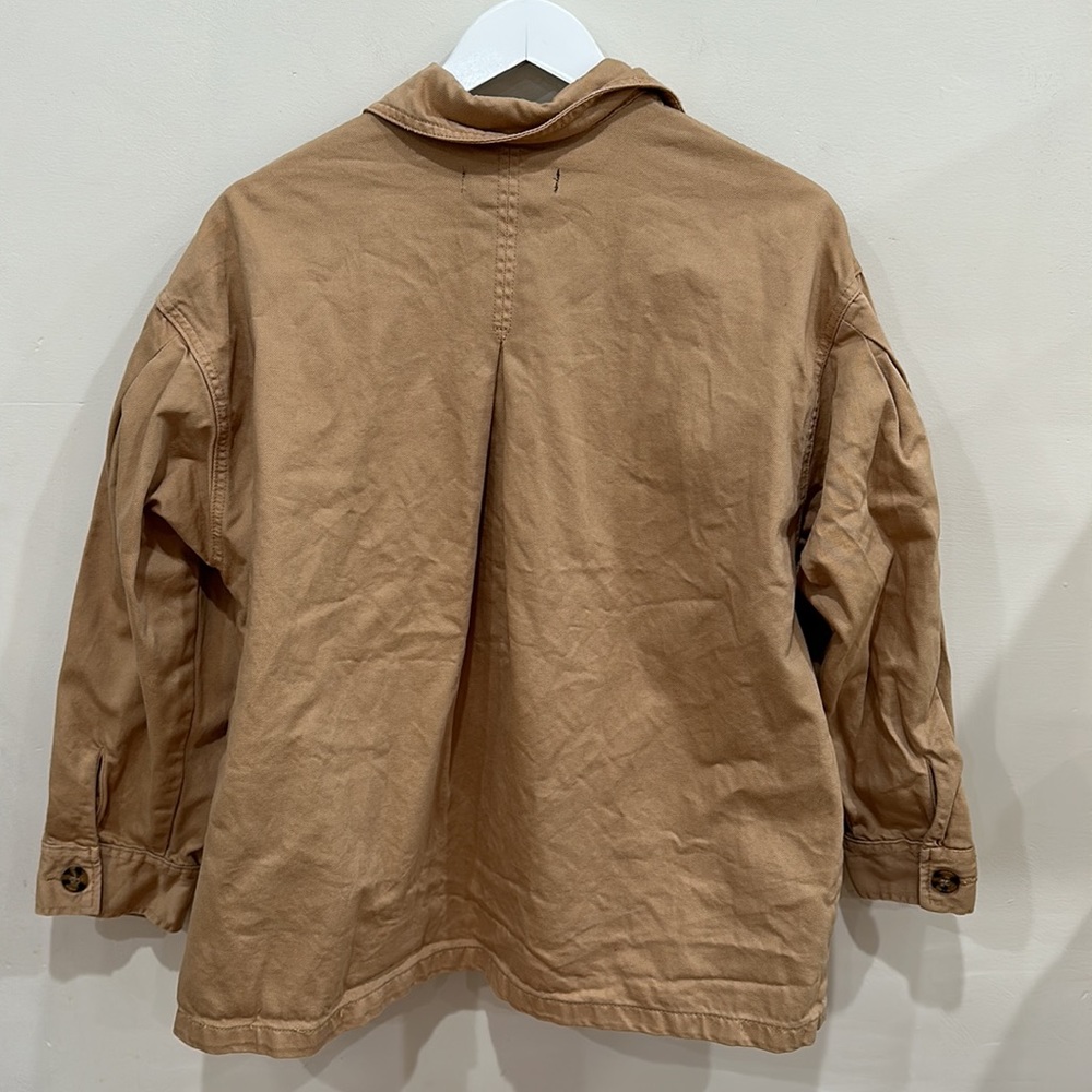 Women’s Forever 21 Canvas Twill Khaki Puff Sleeve Jacket Size Large Tan - Picture 3 of 4